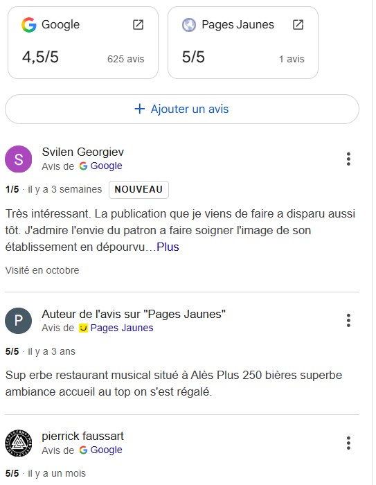 Etude de cas Client N°19 - Bar musical avec la gestion des avis clients