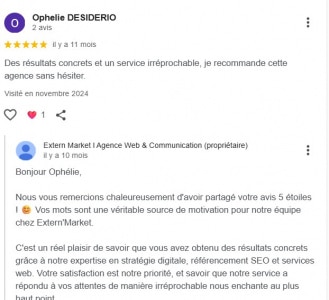Etude de cas Client N°3 avec l'avis Google du client pour l'agence web