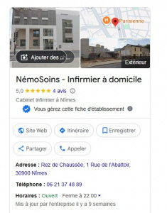 Fiche Etablissement Google : Cabinet Infirmier Nimes Centre