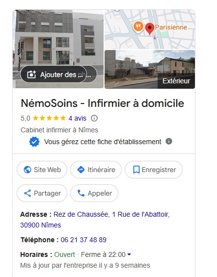 Fiche Etablissement Google : Cabinet Infirmier Nimes Centre