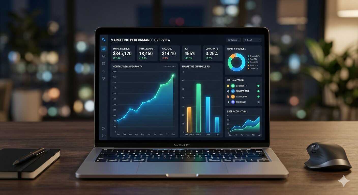performance marketing ROI KPI analyse données croissance entreprise