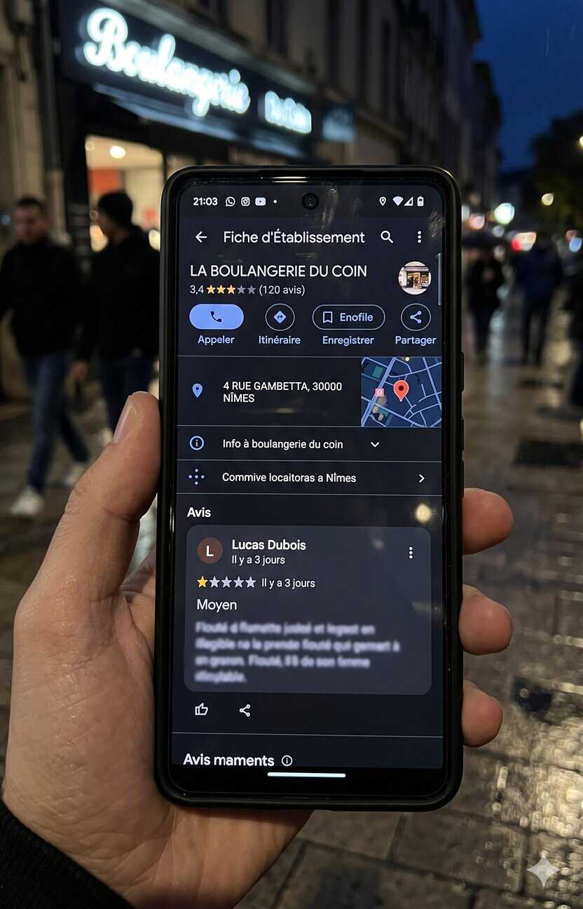 Fiche Google Business avec avis négatif et impact sur la réputation