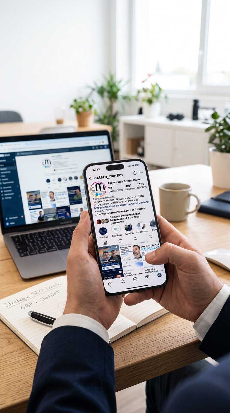 Compte Instagram Extern’Market consacré au SEO, Google Business Profile et au référencement IA