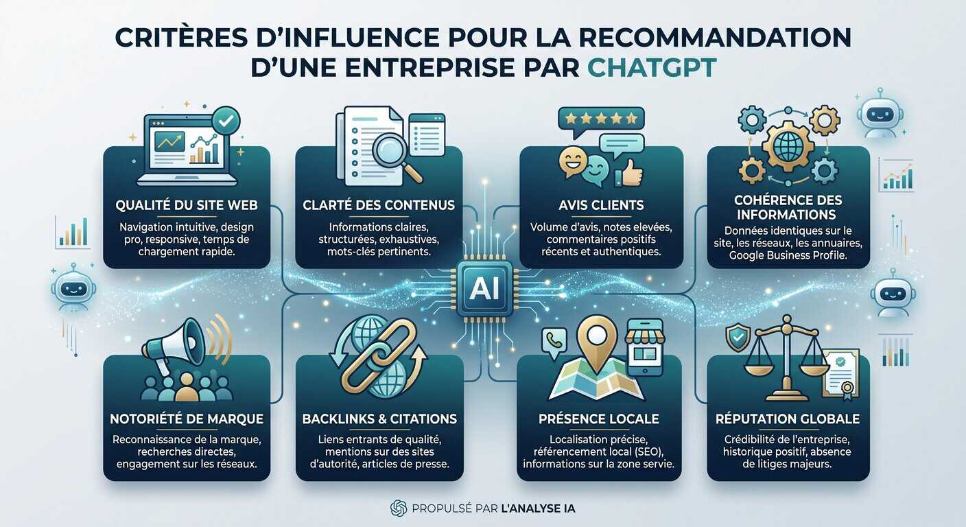 Critères de visibilité permettant à une entreprise d'apparaître dans ChatGPT